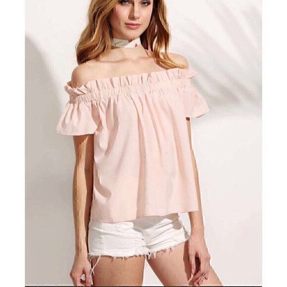 Off the Shoulder Blush Pink Ruffle Top/Blouse - Picture 7 of 8